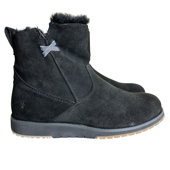 EMU Australia Beach Mini Leather Merino Wool Lining Boots Black Women's 5 NWB - Picture 3 of 14